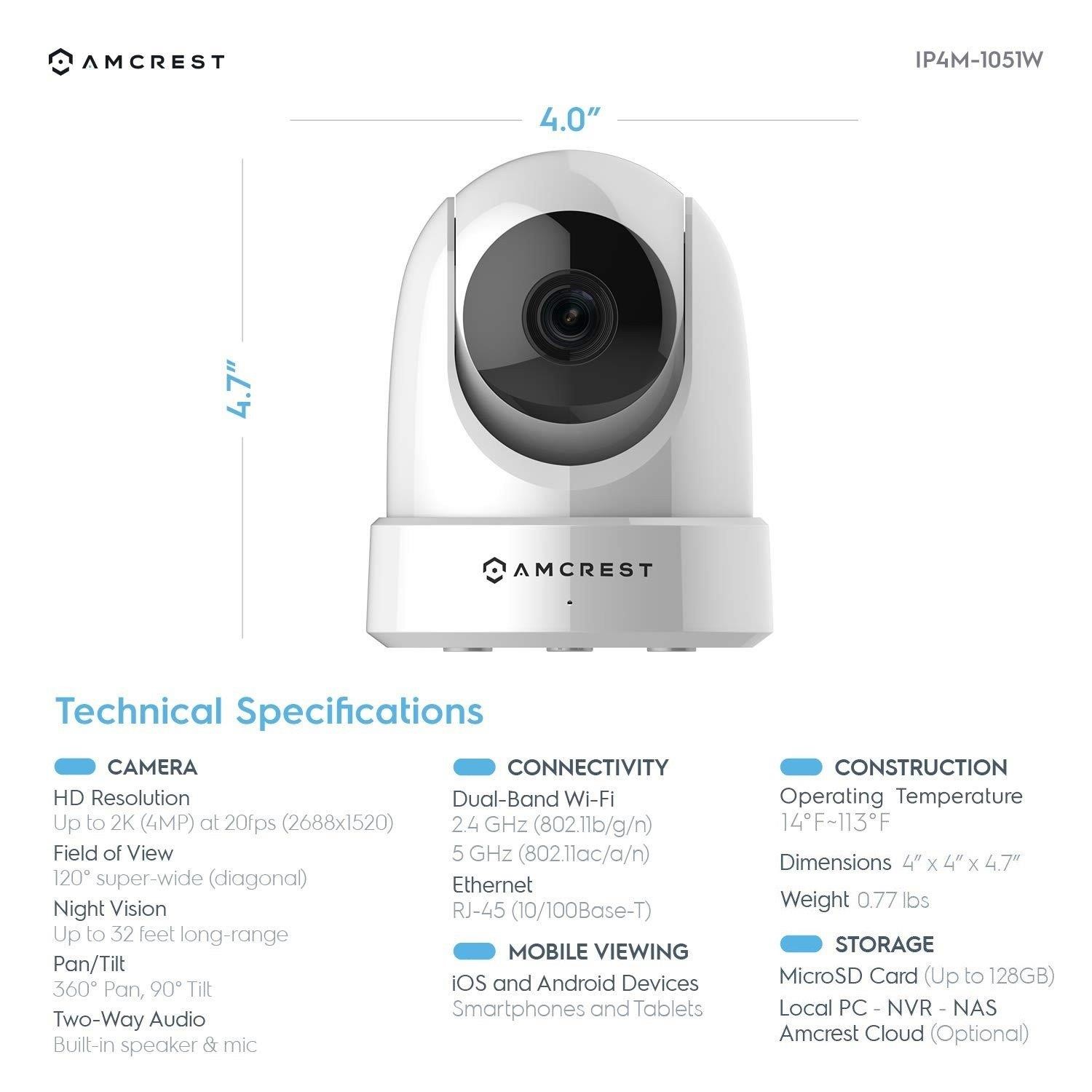 Amcrest Ip4m-1051w 4mp Pantilt Wifi öryggismyndavél